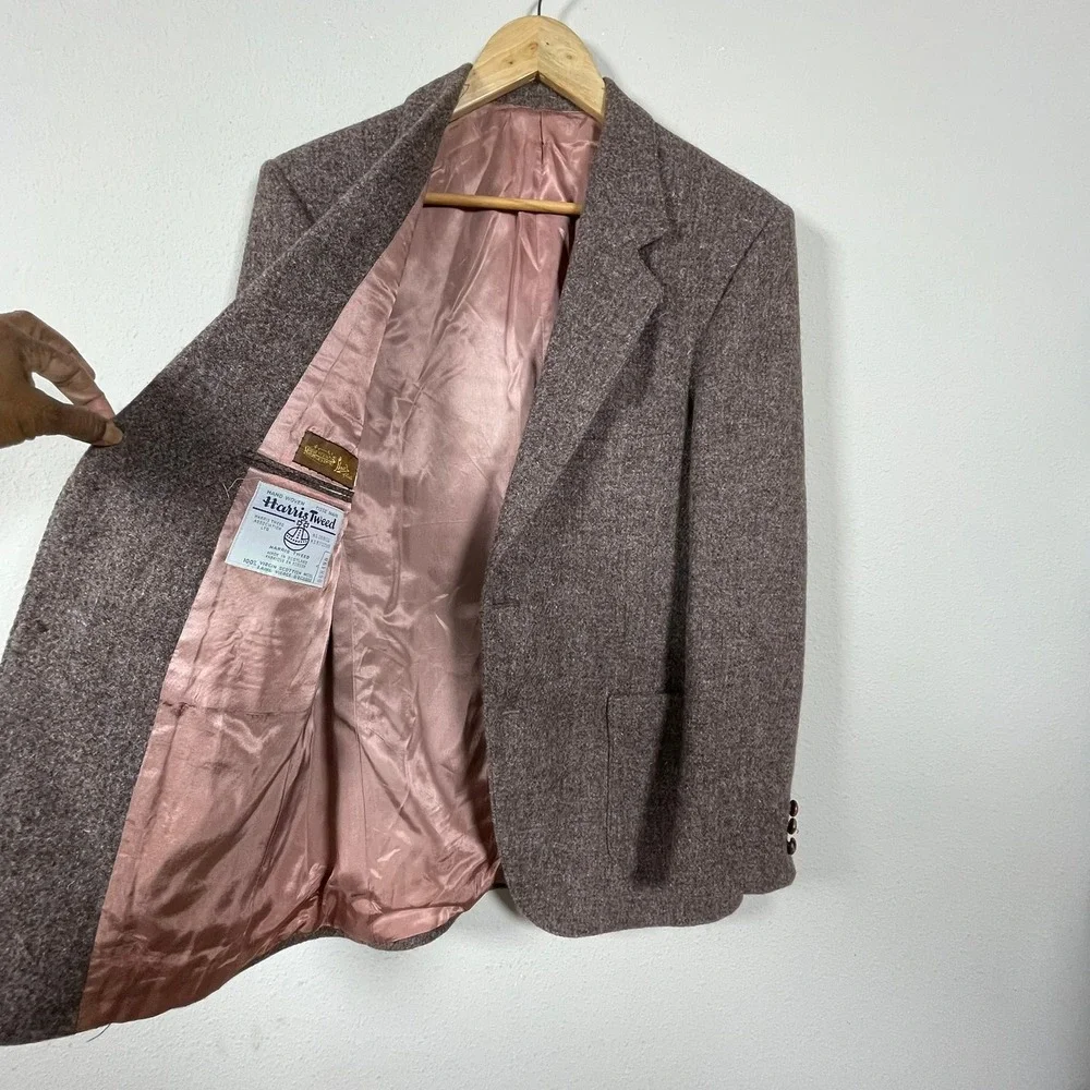 Harris Tweed Skaw's of Perth Blazer Mens 40‎ Brown Mauve Wool Excellent Vintage
